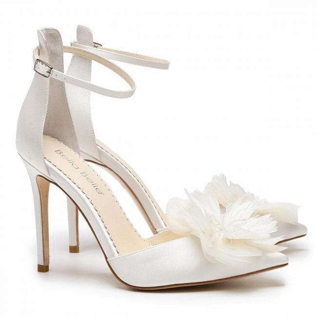 Bella Belle Harlow Ruffled Chiffon Bridal Ivory Flower Heels 1200x1200