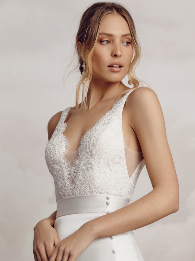 Catherine Deane Zoe Bodysuit. Bridal separates and wedding two pieces available at Rachel Ash Bridal boutique in Atherstone, Warwickshire.